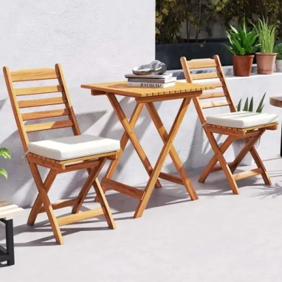 Patiojoy 3-Piece Folding Bistro Set with Removable Seat Cushions Outdoor Table and Chairs image {4}