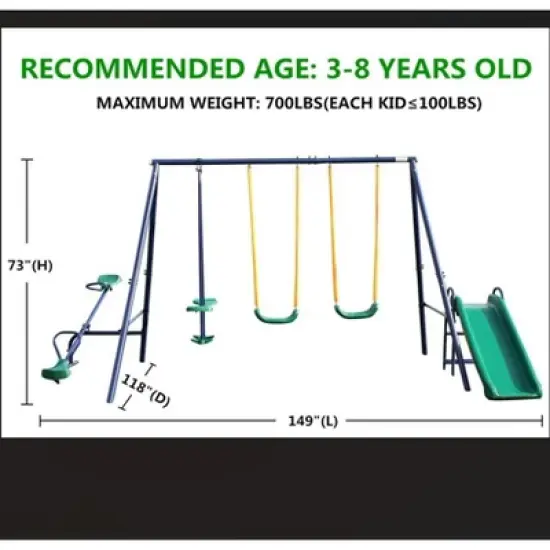 137.80&ldquo;Metal Swing Set w/ Slide image {8}