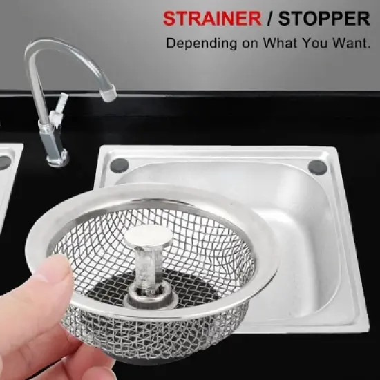 Unique Bargains Stainless Steel Kitchen Mesh Round Shape Sink Strainer 3.3" x 0.9" Silver Tone 2 Pcs image {2}