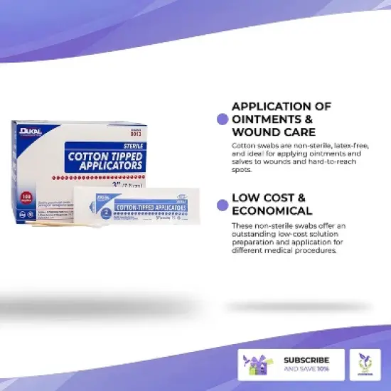 Dukal 9013 Cotton Tipped Applicators Swabsticks Wood Shaft 3 in. (2 Pack) (Box of 100) image {2}