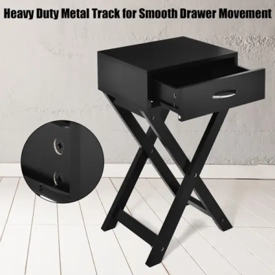 Costway Nightstand x-Shape Drawer Accent Side End Table Modern Home Furniture Black image {8}