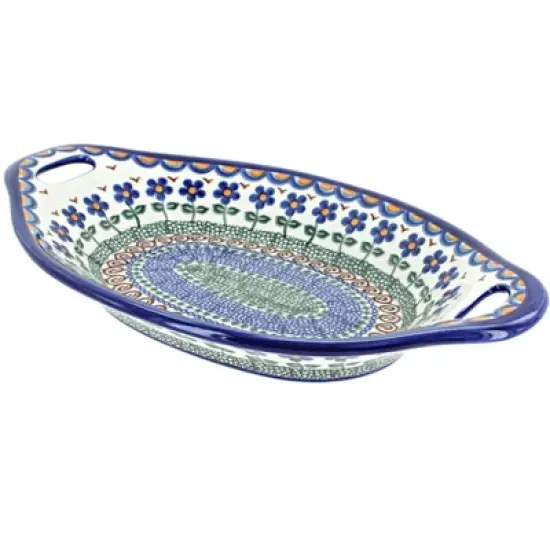 Blue Rose Polish Pottery 110 Vena Bread Tray with Handles image {3}