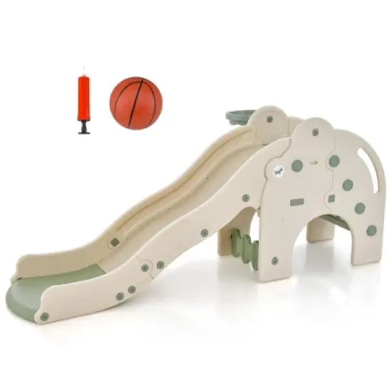 Costway 3-in-1 Toddler Slide with Buffer Zone Basketball Hoop & Ball Elephant Design image {9}