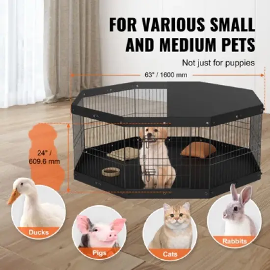 VEVOR Dog Playpen, 8 Panels Foldable Metal Dog Exercise Pen with Top Cover and Bottom Pad, 24" H Pet Fence Puppy Crate Kennel, Indoor Outdoor Dog Pen image {6}