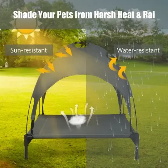 Costway 36'' Portable Elevated Dog Cot Outdoor Cooling Pet Bed w/ Removable Canopy Shade image {6}