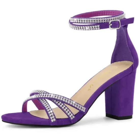 Allegra K Women's Rhinestones Strappy Chunky Heel image {8}