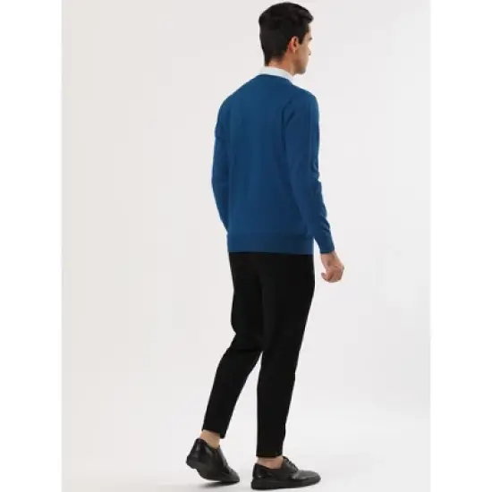 Lars Amadeus Men's Solid Color Knitted Long Sleeves V Neck Pullover Sweater image {3}