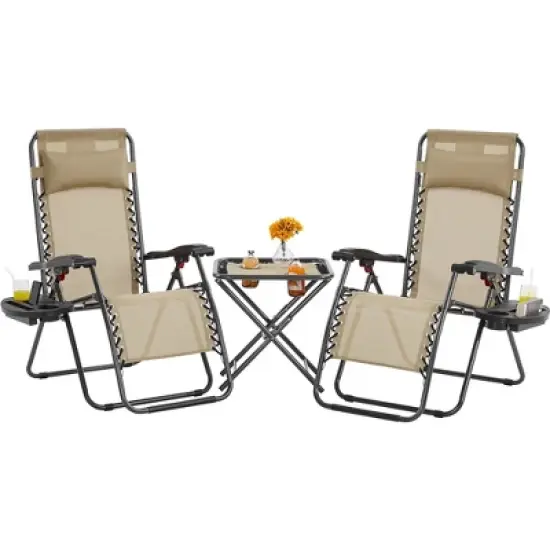 Yaheetech 3pcs 26in Outdoor Zero Gravity Chairs with Table image {6}