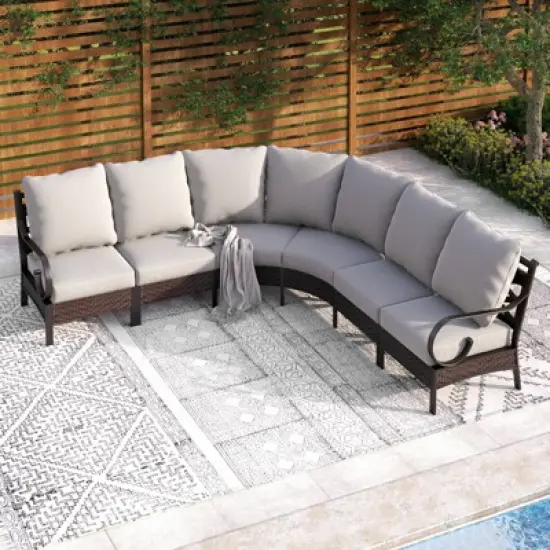 Captiva Designs 6-Seat Half-Moon Curved Outdoor Patio Sectional Sofa Conversation Set image {8}