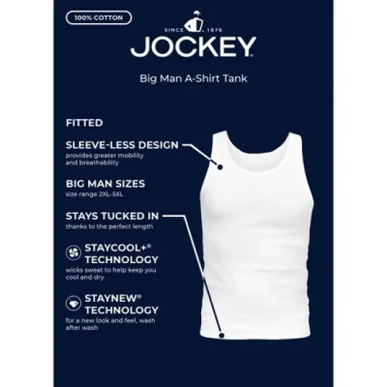 Jockey Men's 100% Cotton Big Man A-Shirt Tank - 3 Pack image {3}