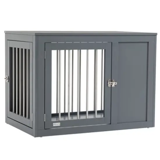 PawHut Wooden Dog Crate Furniture Wire Pet Cage Kennel, End Table with Double Doors, and Locks, for Medium and Large Dog House Indoor Use image {3}