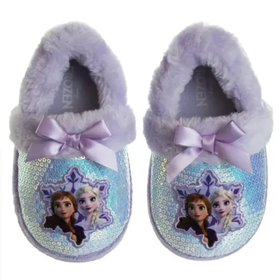 Disney Frozen Girl Slippers - Elsa and Anna Plush Lightweight Warm Comfort Soft Aline House Shoes - Purple (sizes 5-12 Toddler-Little Kid) image {8}