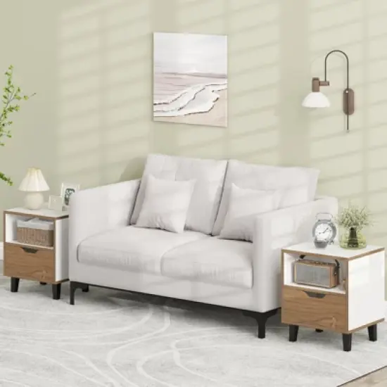 Tangkula 2PCS Nightstand Mid Century Modern Bedside Table w/ Drawer Open storage Shelf image {2}