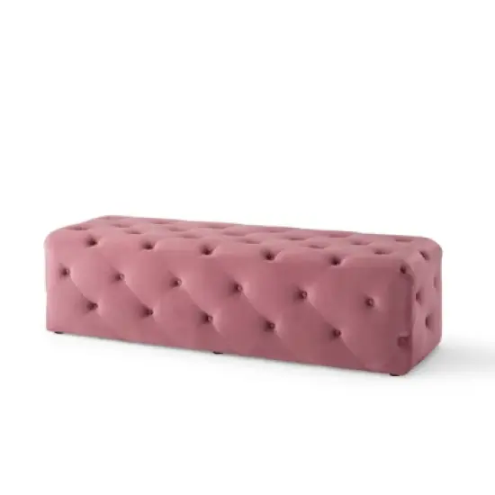 60" Amour Tufted Button Entryway Performance Velvet Bench Dusty Rose - Modway image {3}