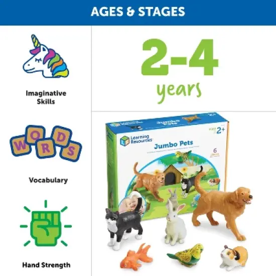 Learning Resources Jumbo Domestic Pets: Cat, Dog, Rabbit, Guinea Pig, Fish and Bird, 6 Animals, Ages 2+ image {3}