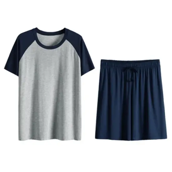 Lars Amadeus Mens Summer Solid Raglan Short Sleeve Shirt and Shorts Lounge Pajama Set image {7}