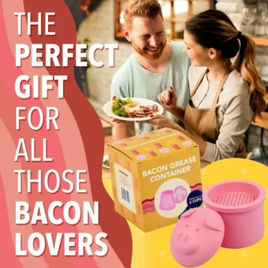 Impresa 2 Cup Extra Large Pink Pig-Shaped Grease Container - Novelty Bacon With Strainer image {5}