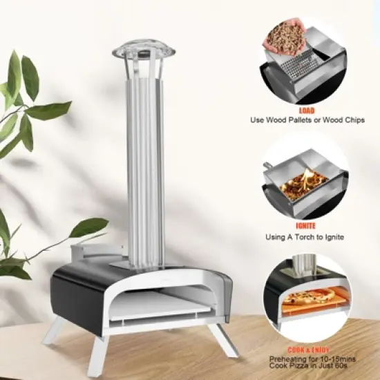 12IN Pizza Oven, Outdoors Stainless Steel Pizza Ovens Wood Pellet with Pizza Stone, Portable Mobile Wood Fired Pizza Stove Ideal for Camping, Party image {3}