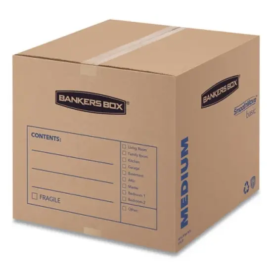 Bankers Box SmoothMove Basic Moving Boxes, Regular Slotted Container (RSC), Medium, 18" x 18" x 16", Brown/Blue, 20/Bundle image {5}
