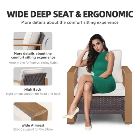 Buenhomino Outdoor Wicker Patio Furniture Set with Fire Pit Table, 5 Pieces Patio Conversation Sets with 4 Outdoor Patio Chairs and 1 Fire Pit Table image {4}