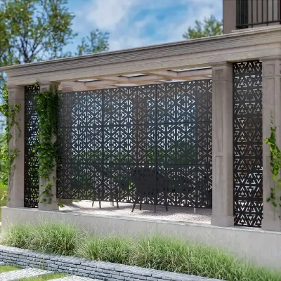 Dovelina Metal Outdoor Privacy Screen Freestanding Patio Decorative Screens - 72"x47",Black, Gavin image {7}