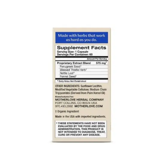 Motherlove More Milk Plus Vegan Capsules - 60ct Non-GMO Capsules image {5}