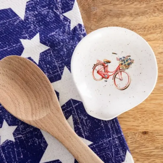 Transpac Ceramic Bike Spoon Rest Home Decor Patriotic Design Perfect for Kitchen and Dining Ceramic Spoon Holder image {1}