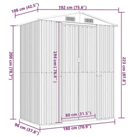 vidaXL Light Gray Garden Shed - Large Outdoor Storage, Galvanized Steel Construction with Gate Access, Ideal for Tools, Pool and Garden Supplies image {7}