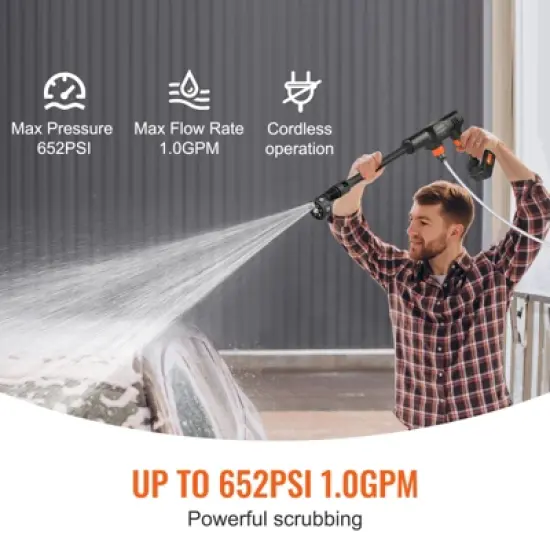 VEVOR Cordless Pressure Washer, 652-PSI 1.0 GPM Portable Power Cleaner, Handheld High-Pressure Car Washer Gun with 4.0Ah Battery, Charger, Black image {2}