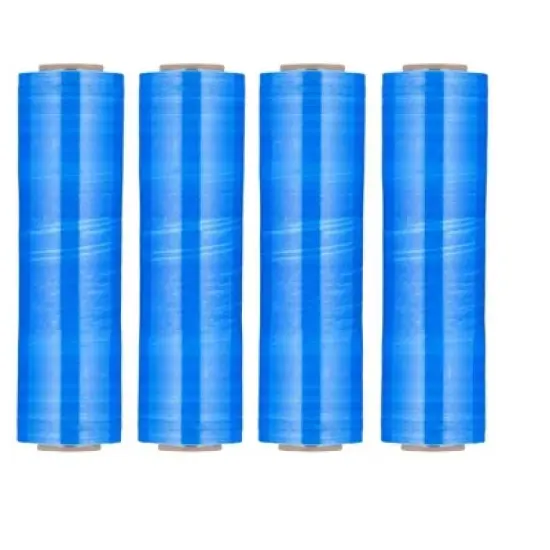PSBM 4 Rolls Tinted Blue Cast Hand Pallet Stretch Wrap 18" x 1500 Ft. x 47 Gauge image {1}