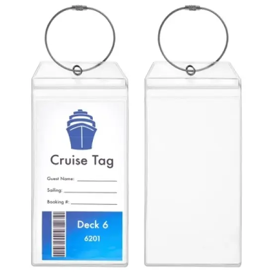 Juvale 20 Pack Plastic Cruise Tags Holders for Luggage, Bulk Zip Seal and Steel Loops for Suitcases, 3.5 x 7.2 In image {7}
