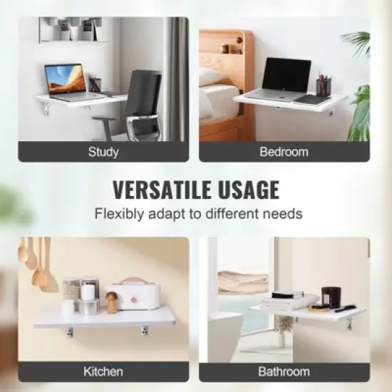 VEVOR Wall Mounted Folding Table, Wall Mount Drop Leaf Tables, Wooden Floating Desk for Dining, Laundry Room, Office, 23.6" x 15.6" Fold Down Desk image {6}