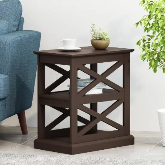 Vernon Contemporary 2 Shelf Side Table Dark Walnut - Christopher Knight Home image {1}