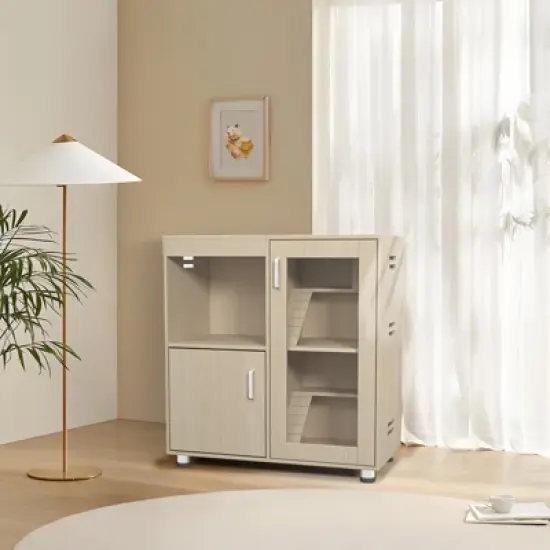 DSVIMOY Guinea Pig Cages,4-Tier Hamster Cage Wood with Storage Cabinet for Rat Chinchilla, Openable Top, Teak, 31.5"*15.75"*33.5" image {1}