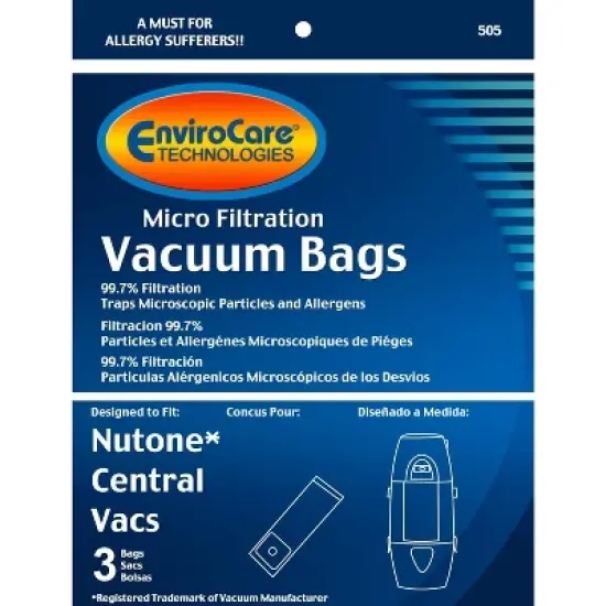 EnviroCare Replacement Micro Filtration Vacuum Cleaner Dust Bags made to fit Nutone Central Vacuums 3 Pack image {1}
