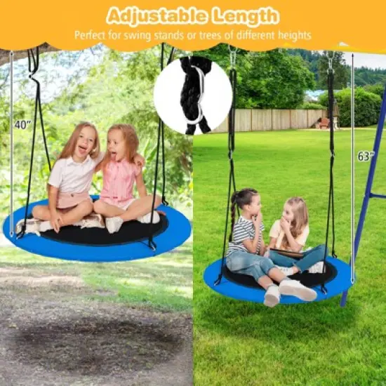 Tangkula 40" Flying Saucer Tree Swing 660 lbs Capacity Outdoor Swing with Multi-colored LED Lights - 3/8 Light Modes Hanging Round Swing Rainbow/Navy Blue image {3}