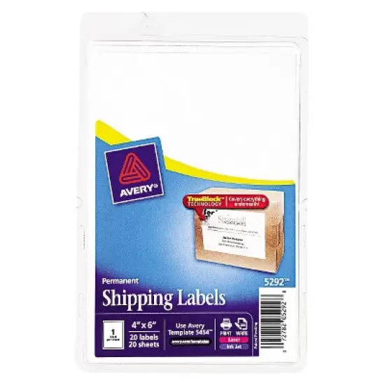 Avery 20pk TrueBlock Technology Laser/Inkjet Shipping Labels White image {2}