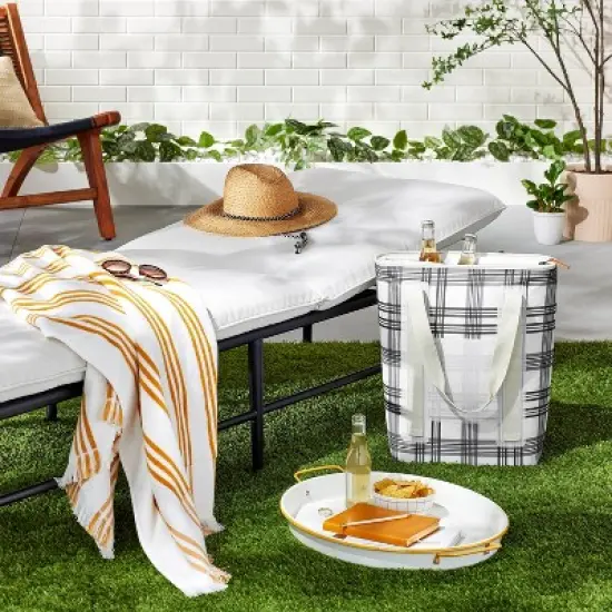 Soft-Sided 20can/19qt Plaid Backpack Cooler - Black/Gray/White - Hearth & Hand&trade; with Magnolia image {1}