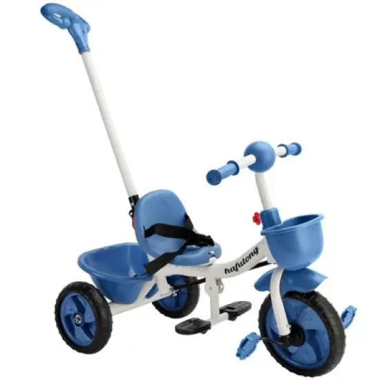 Topteng Kid Steer and Stroll Trike - Blue: Adjustable Handlebar, Steel Frame, Front & Back Basket image {9}