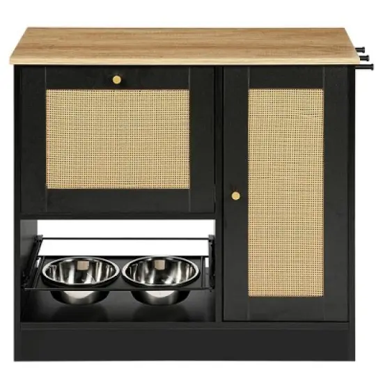SEVOBAL Pet Bowl Hidden Bowls Feeding Station, Organizational Space for Pet Food and Accessories in Kitchen, Living Room, Black, 38.58"*19.29"*8.27" image {5}