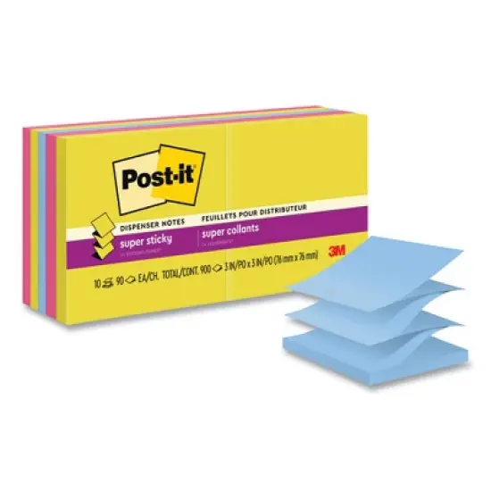 Post-it Pop-up Notes Super Sticky Pop-up Notes Summer Joy Collection Colors, 3" x 3", Assorted Colors, 90 Sheets/Pad, 10 Pads/Pack image {4}