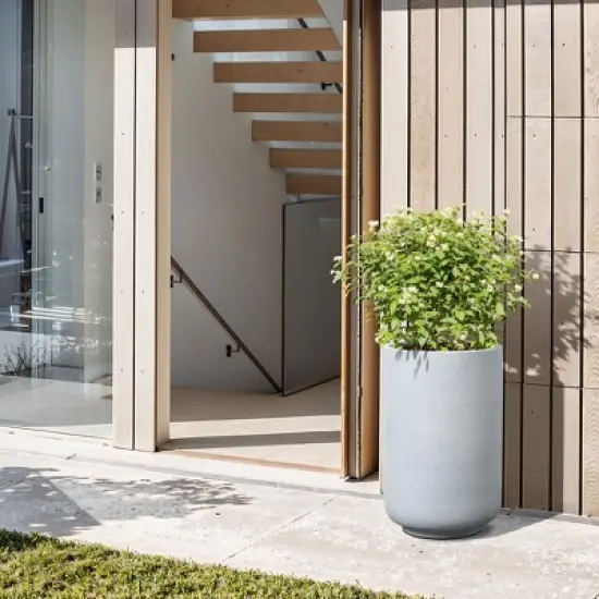 LuxenHome Concrete-Look Planter &ndash; Gray Round MgO Pot with Drainage Hole image {3}