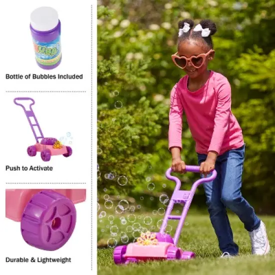 Toy Time Kids' Lawn Mower Bubble Blower Machine Push Toy - Pink/Purple/Orange image {5}