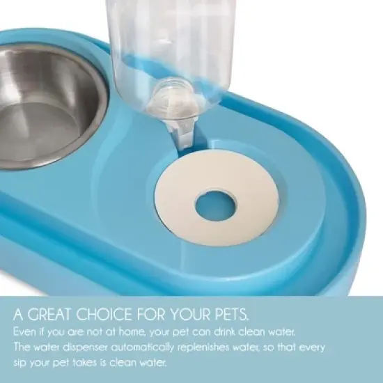 Dog & Cat Food and Water Dispenser Set, Double Dog & Cat Bowls with Steel Bowl, Pet Refillable Water Bowl image {4}