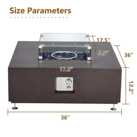 Propane Fire Pit Table with Wind Guard and Rain Cover, Glass Beads, Sturdy Steel Anti-Rust Finish, CSA Safety Certified for Patio Yard Garden image {2}