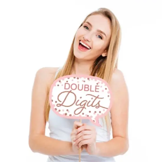Big Dot of Happiness 10th Pink Rose Gold Birthday - Happy Birthday Party Photo Booth Props Kit - 20 Count image {2}