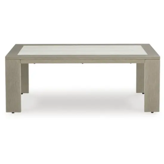 Signature Design by Ashley Kimpton Isle Rectangular Outdoor Coffee Table, Rust-Resistant Frame and Faux Stone Tabletop, Brown image {2}