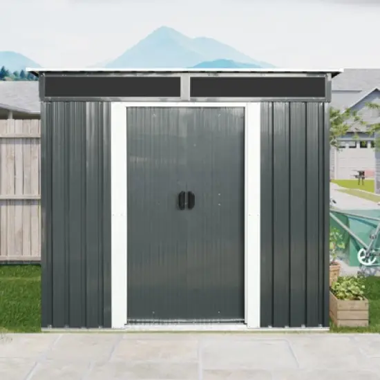6' x 5' Outdoor Storage Shed, Garden Tool Metal Shed, Sliding Lockable Door Air Vents and Sloping Roof, for Backyard, Patio, Lawn image {2}