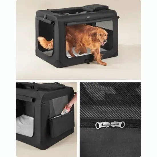 Feandrea Dog Carrier, Collapsible Pet Carrier, Portable Soft Dog Crate, Oxford Fabric, Mesh, Metal Frame, with Handle, 48 x 31 x 31 Inches, Black image {6}