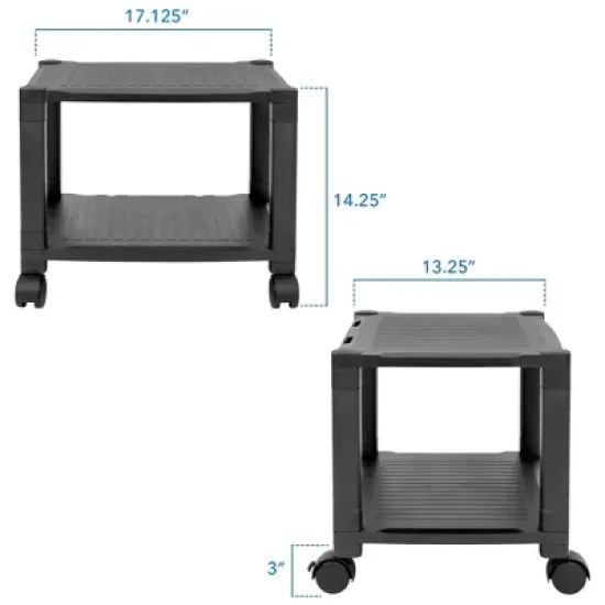 Mount-It! Under Desk Printer Stand With Wheels | Height Adjustable with 4 Swivel Wheels, Cable Management, Low Rolling, Mobile Printer Cart | 2 Tier image {6}